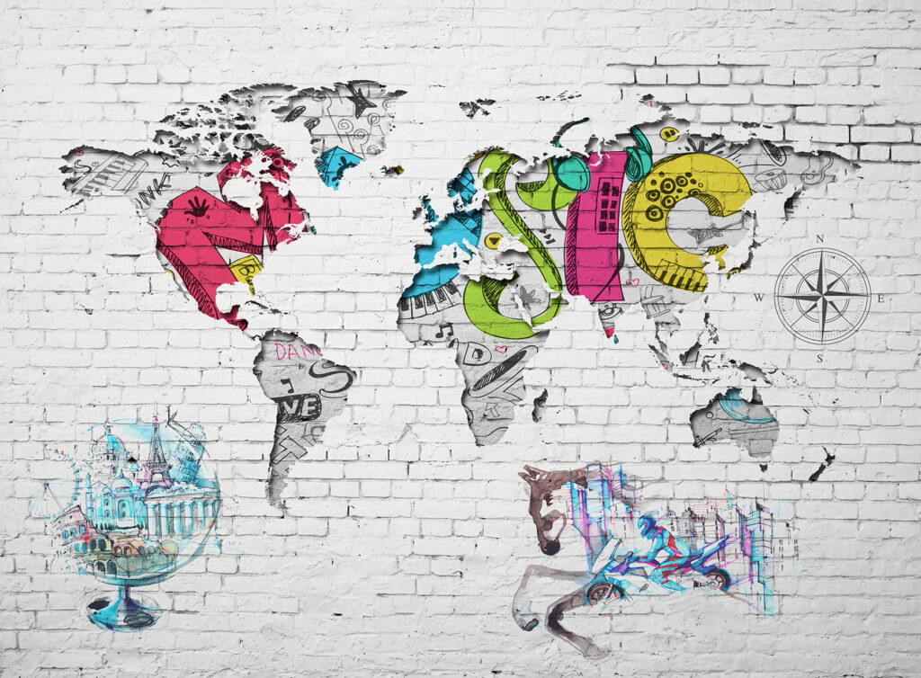 Weltkarte im Street-Art-Stil — ganzes Design
