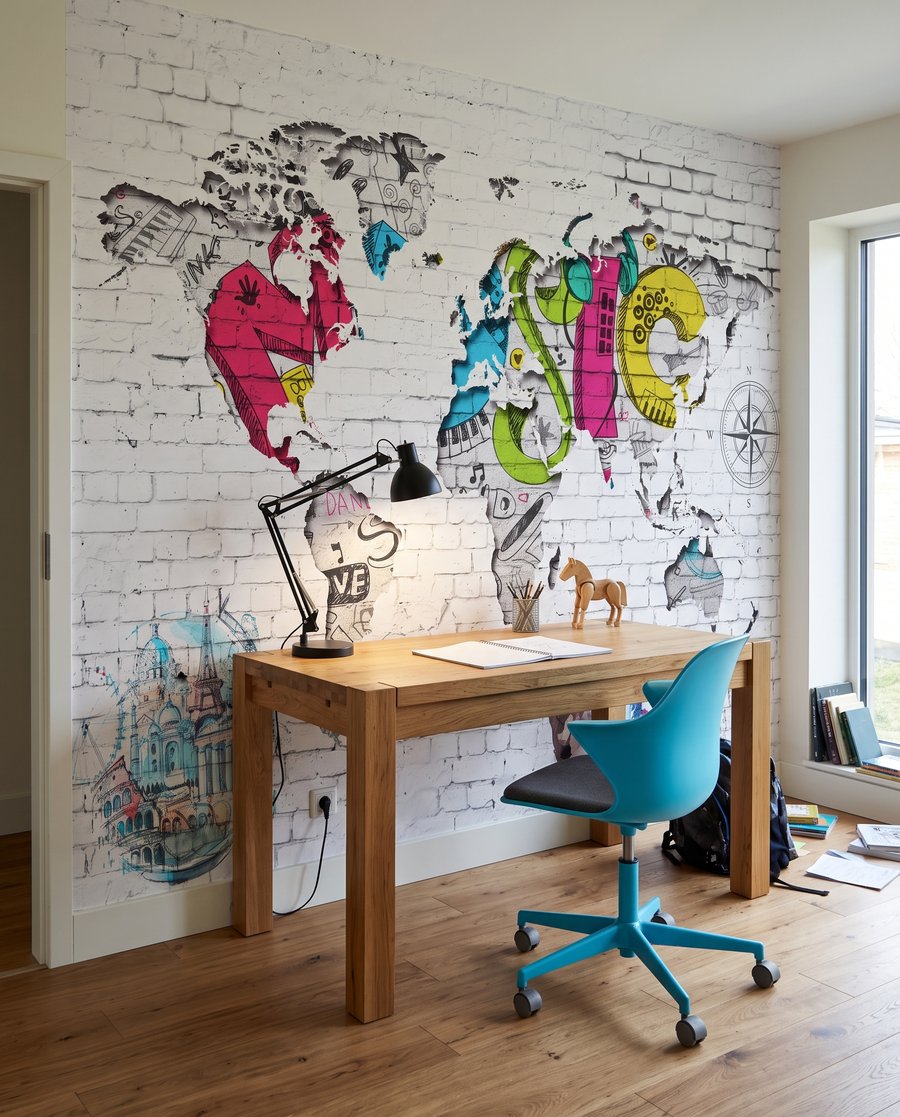 Weltkarte im Street-Art-Stil — Interieur 2