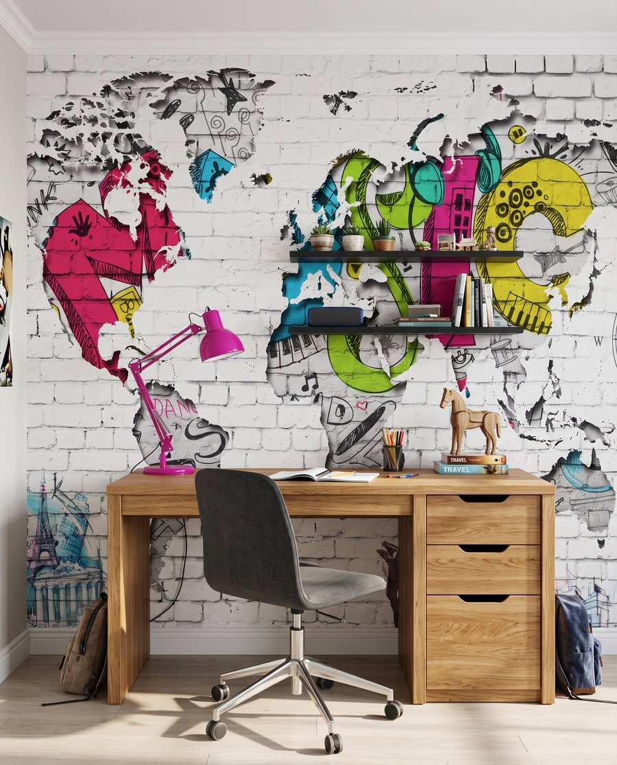 Weltkarte im Street-Art-Stil — Interieur 3