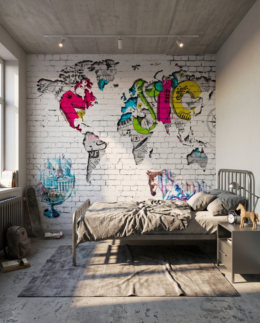 Weltkarte im Street-Art-Stil — Interieur 4
