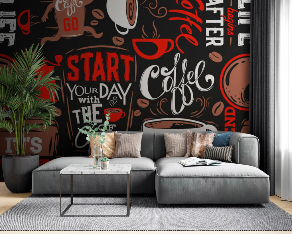Kaffee in roten Buchstaben in einem Interieur