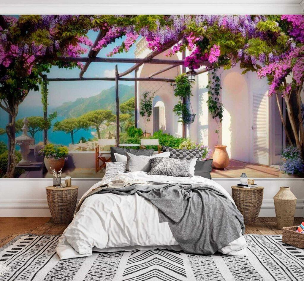 Unter der blühenden Pergola in einem Interieur