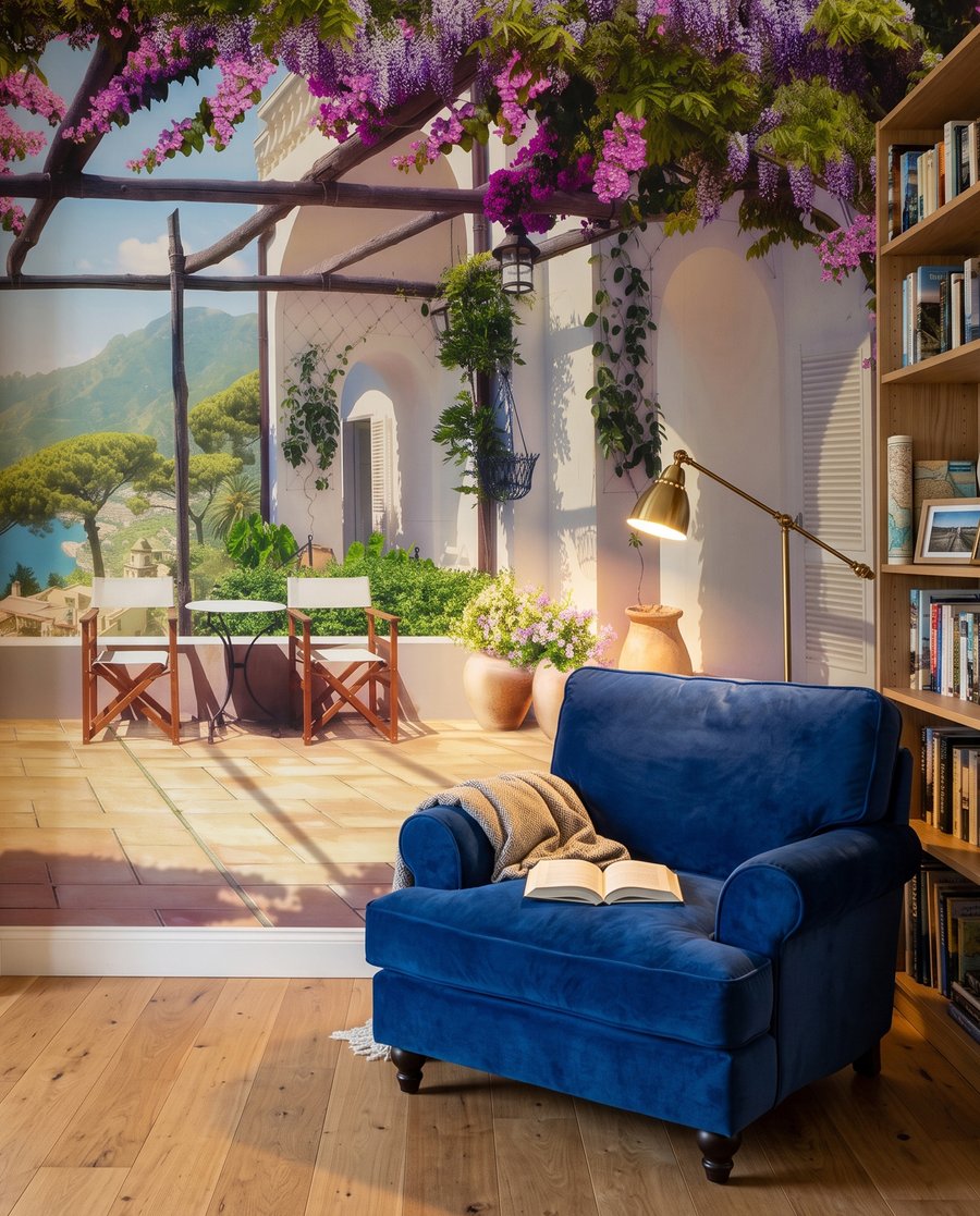 Unter der blühenden Pergola in einem Interieur