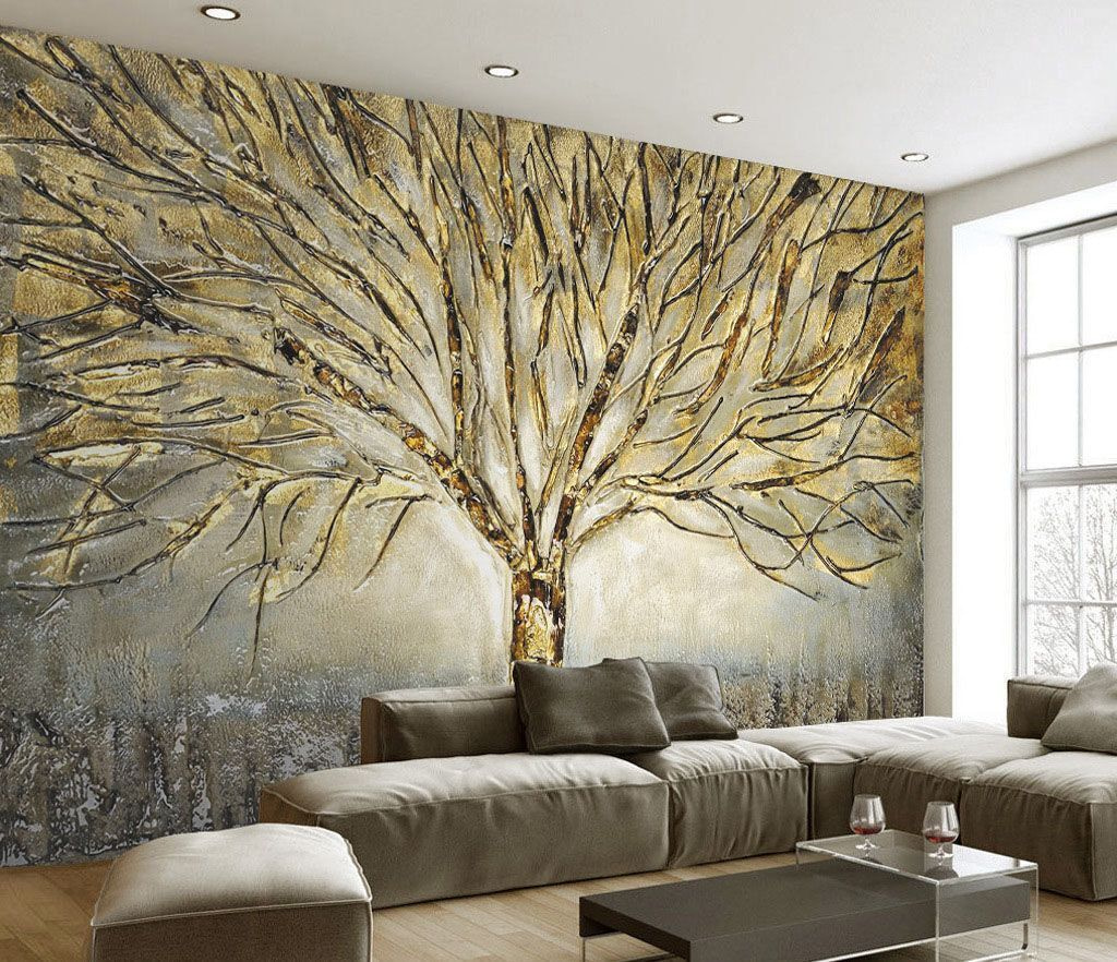 Baum mit goldenen Konturen in einem Interieur