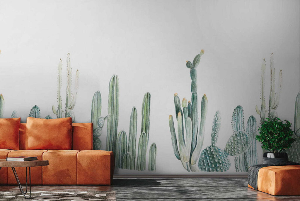 Kakteen in Aquarell in einem Interieur