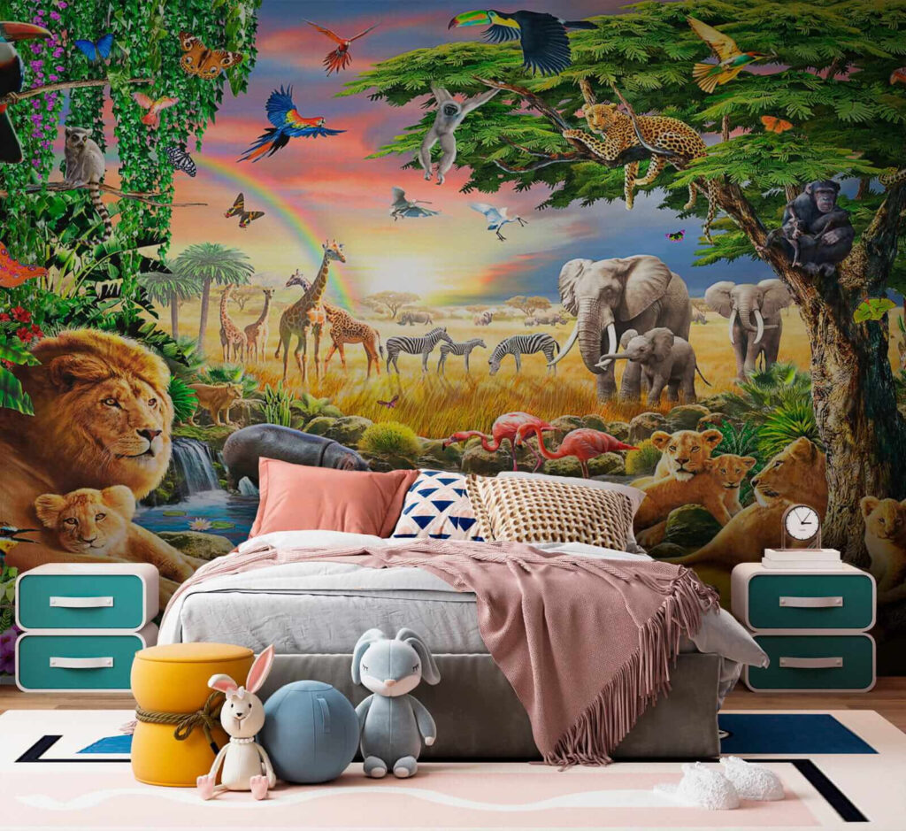 Tiere am Dschungelteich in einem Interieur