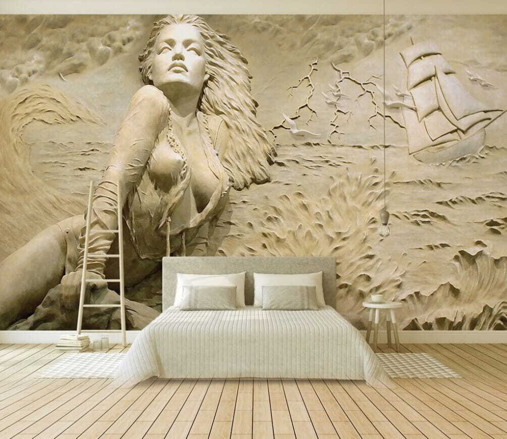 Frau zwischen Sandwellen in einem Interieur
