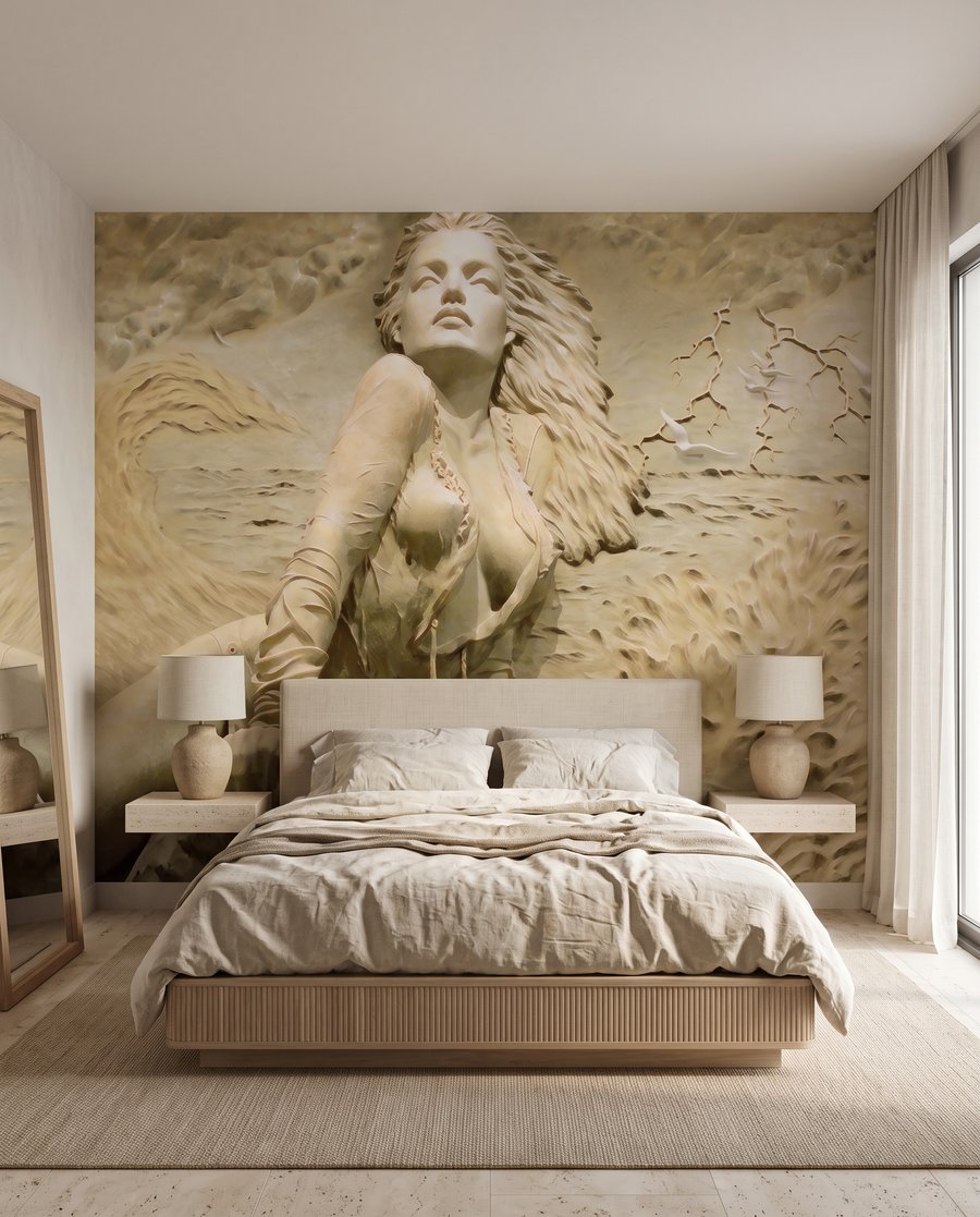 Frau zwischen Sandwellen in einem Interieur
