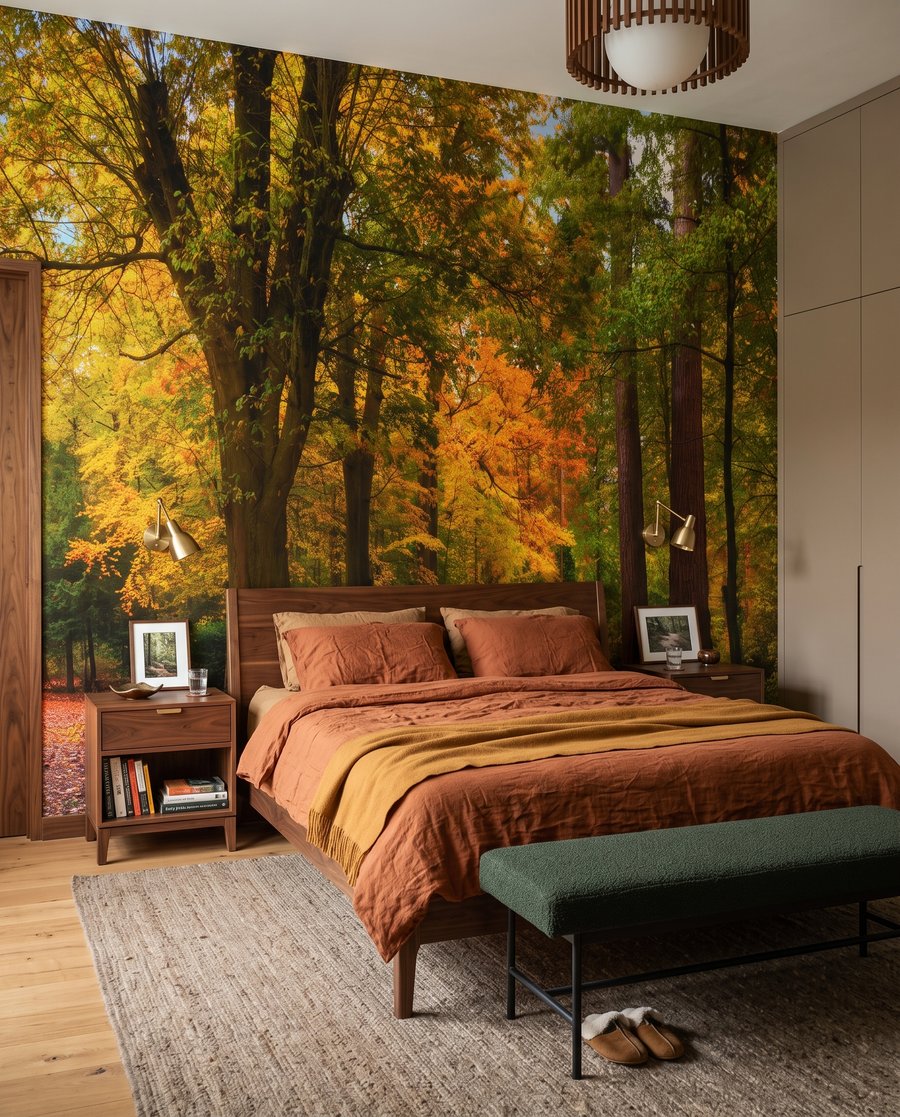 Wegbiegung im Herbstlicht in einem Interieur
