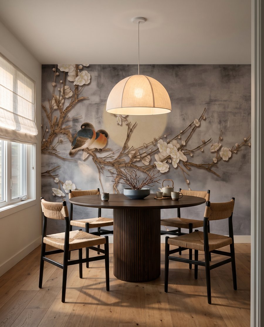 Vögel unter dem Mond in einem Interieur