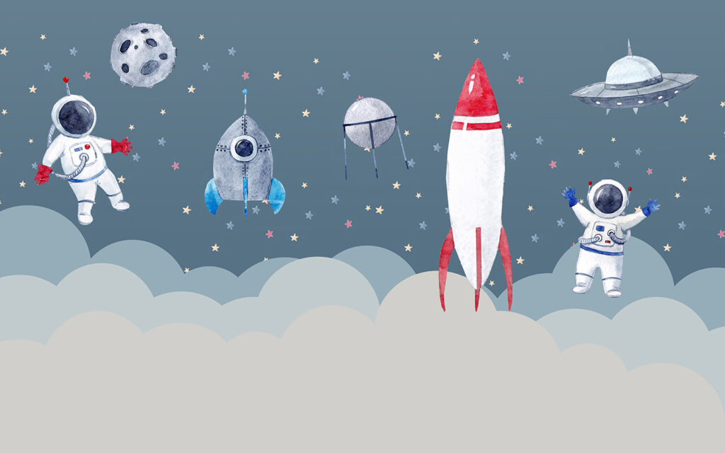 Rakete über weichen Wolken — ganzes Design