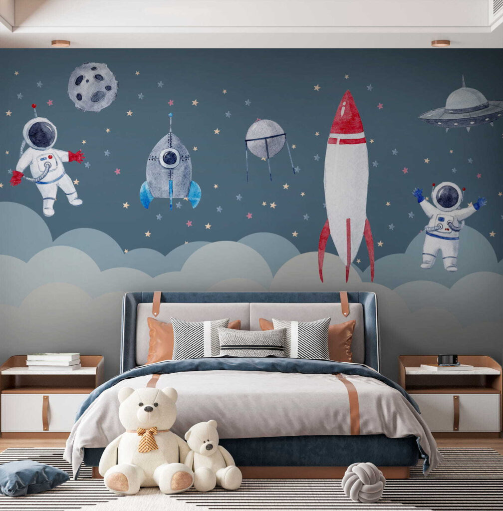 Rakete über weichen Wolken in einem Interieur