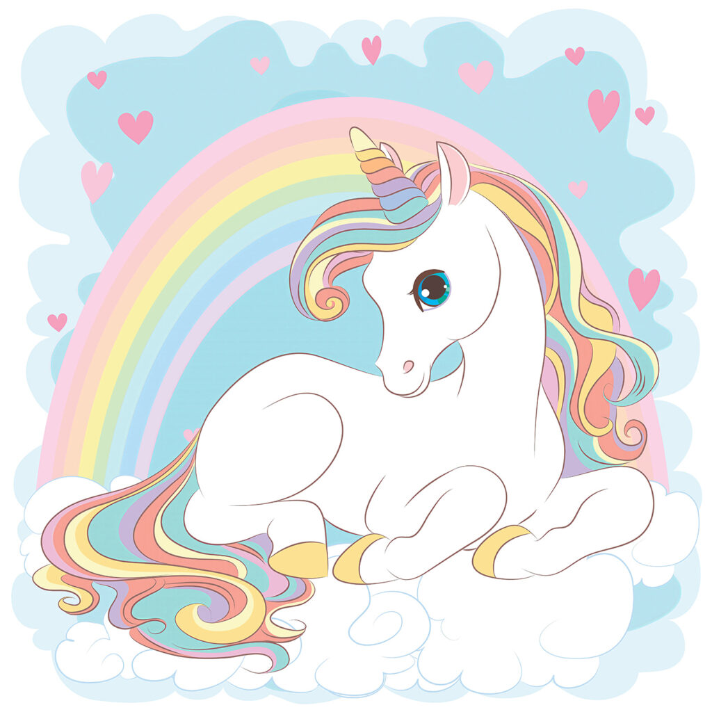 Einhorn unter dem Regenbogen — ganzes Design