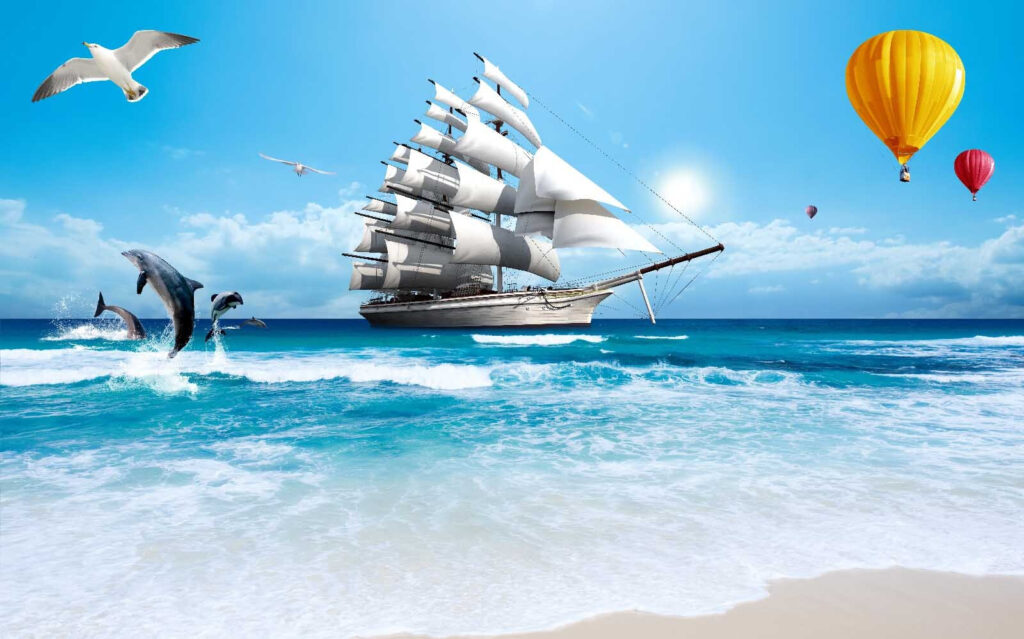 Segelschiff auf dem Ozean — ganzes Design
