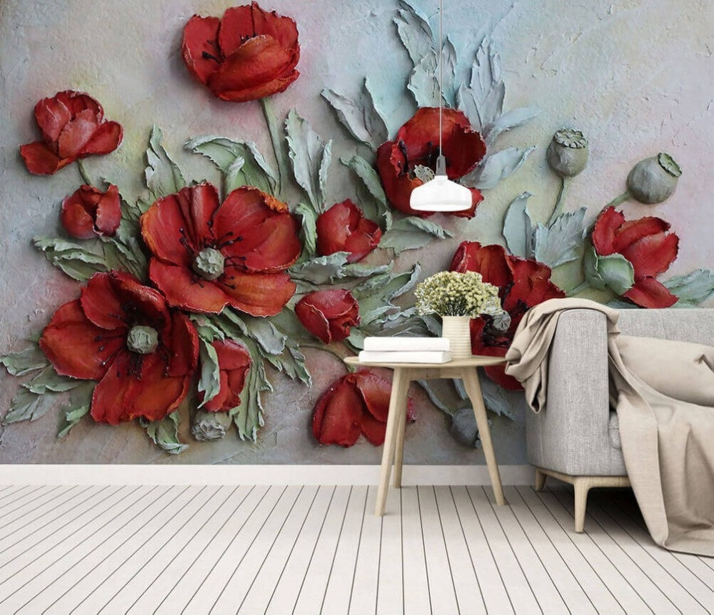 Gemalte rote Mohnblumen in einem Interieur