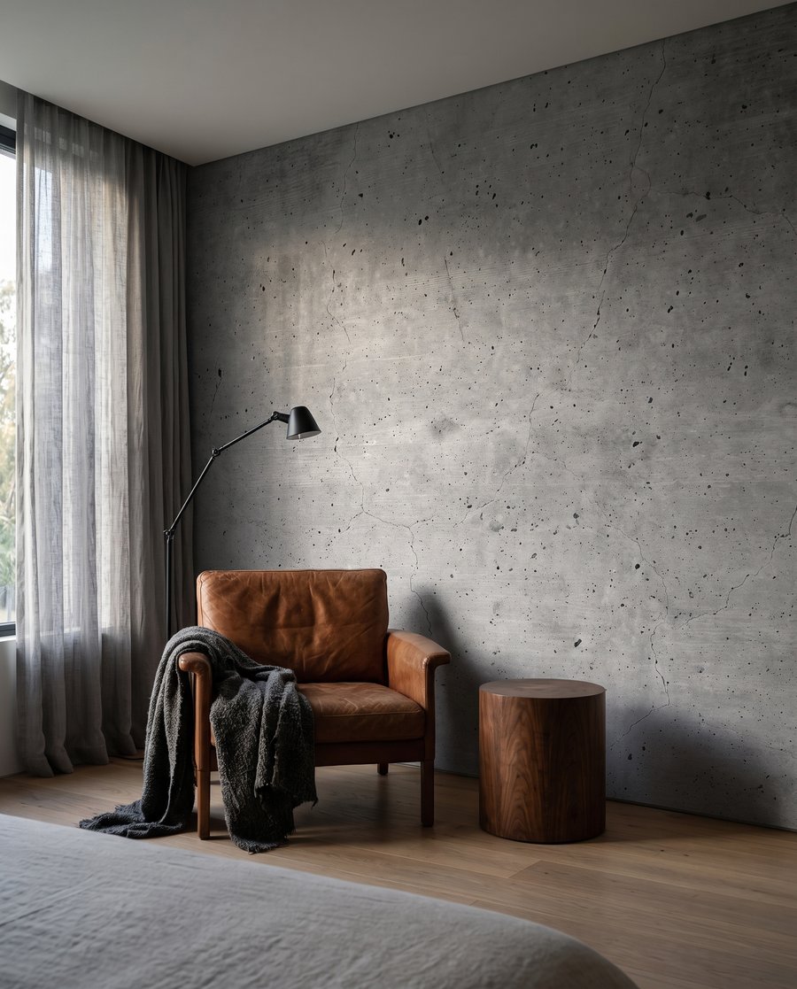 Betongrau mit feinen Spuren in einem Interieur