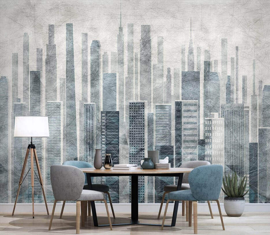 Stadt in Grautönen in einem Interieur