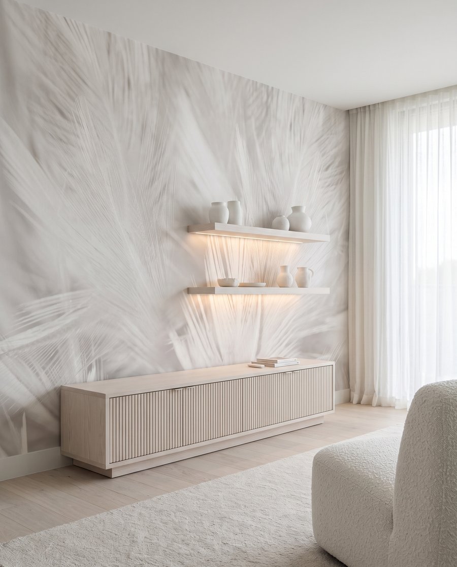Weiße Federn wie Wolken in einem Interieur