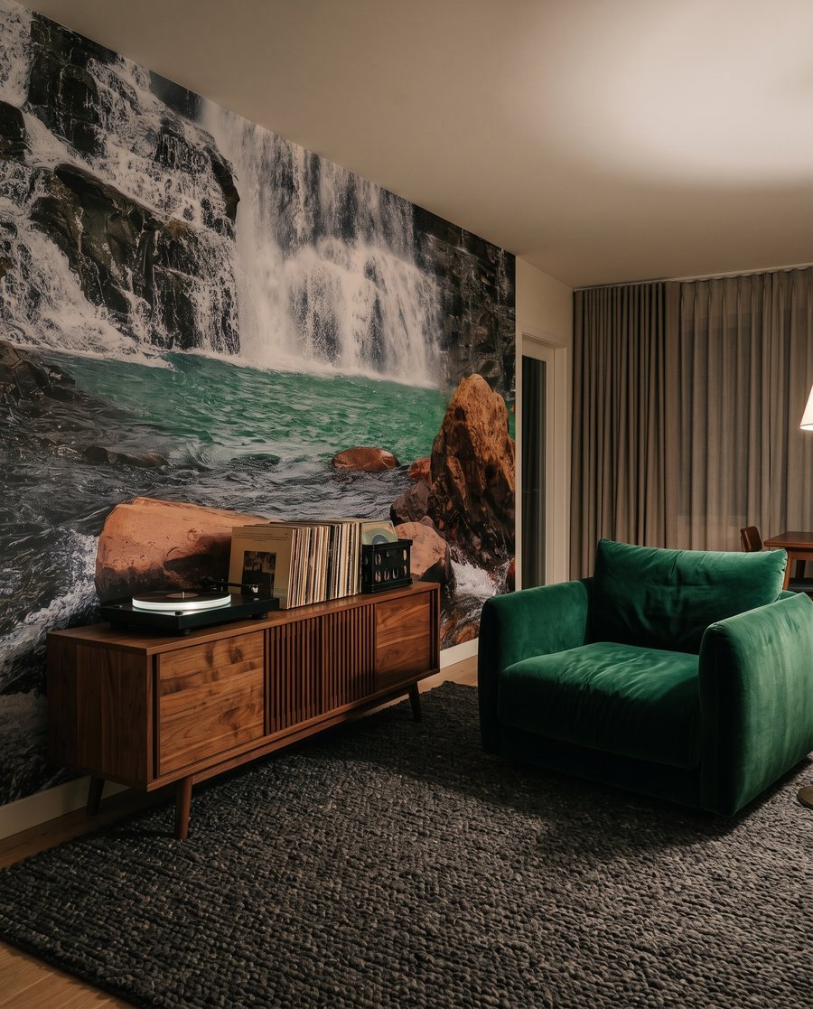 Wasserfall zwischen dunklen Felsen — Interieur 3