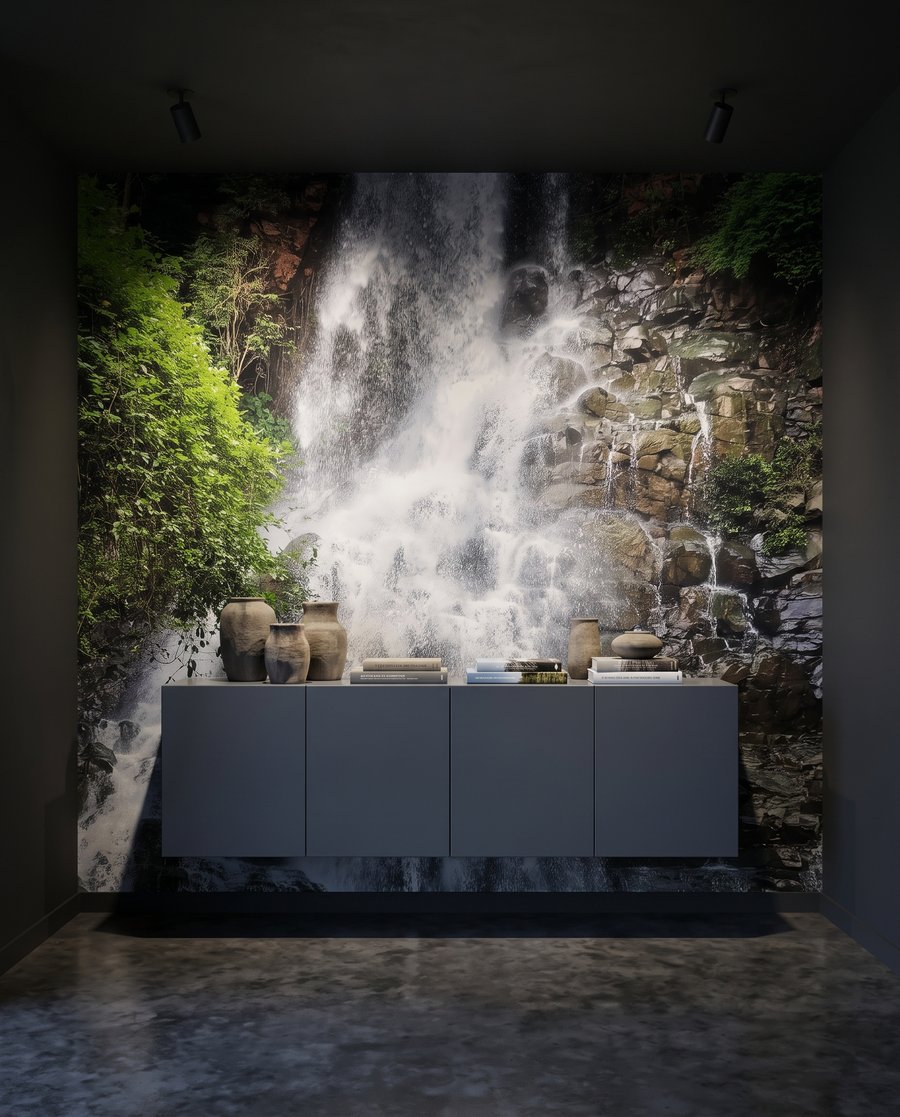 Wasserfall zwischen dunklen Felsen — Interieur 4