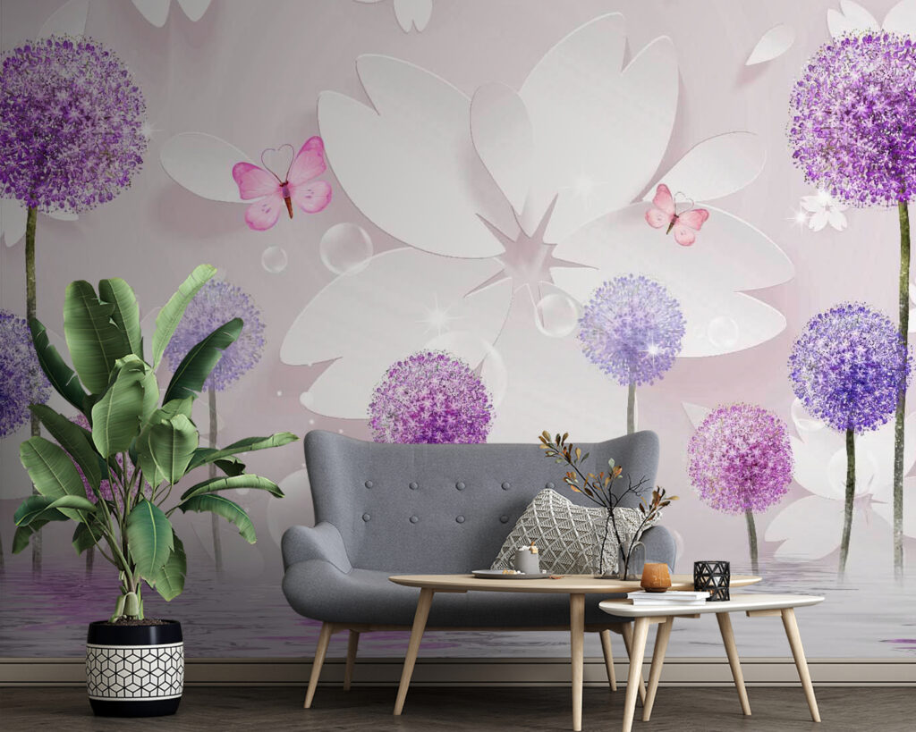 Violette Blüten und Schmetterlinge — Interieur 1