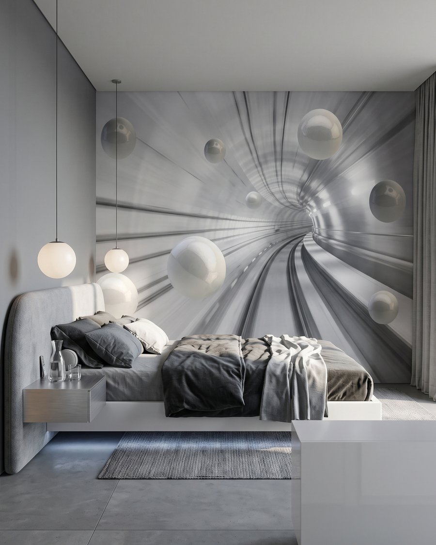 Kugeln im Lichttunnel in einem Interieur