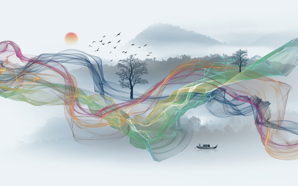 Bunte Wellen am Himmel — ganzes Design