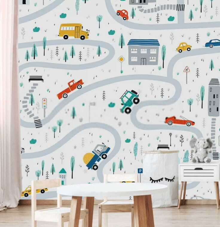 Kleine Straßen voller Verkehr in einem Interieur
