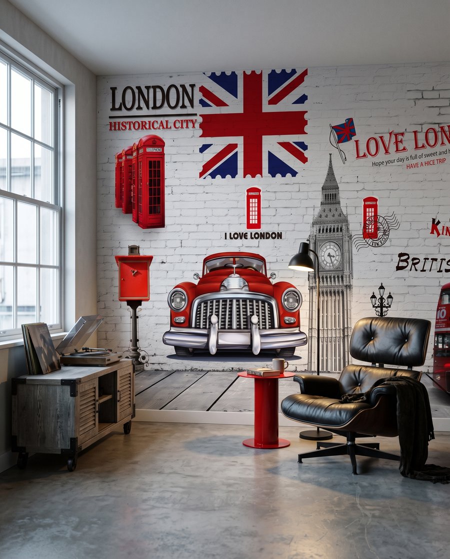 London mit roten Akzenten in einem Interieur