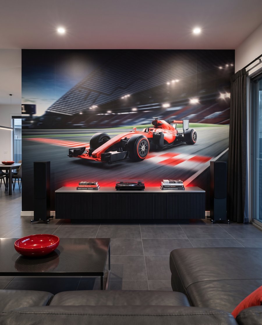 Rennen bei Nacht in einem Interieur
