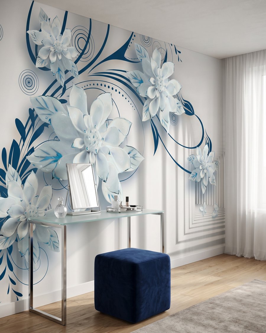 Blüten vor tiefen Gängen in einem Interieur
