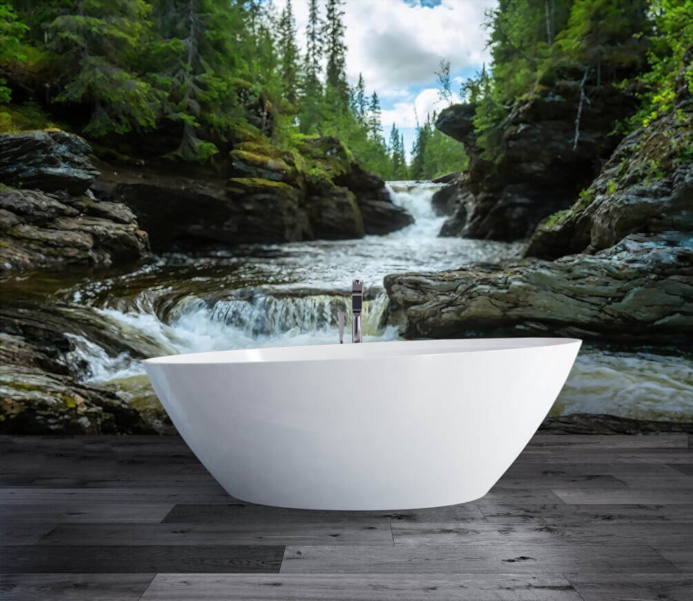Wasser zwischen moosigen Steinen in einem Interieur