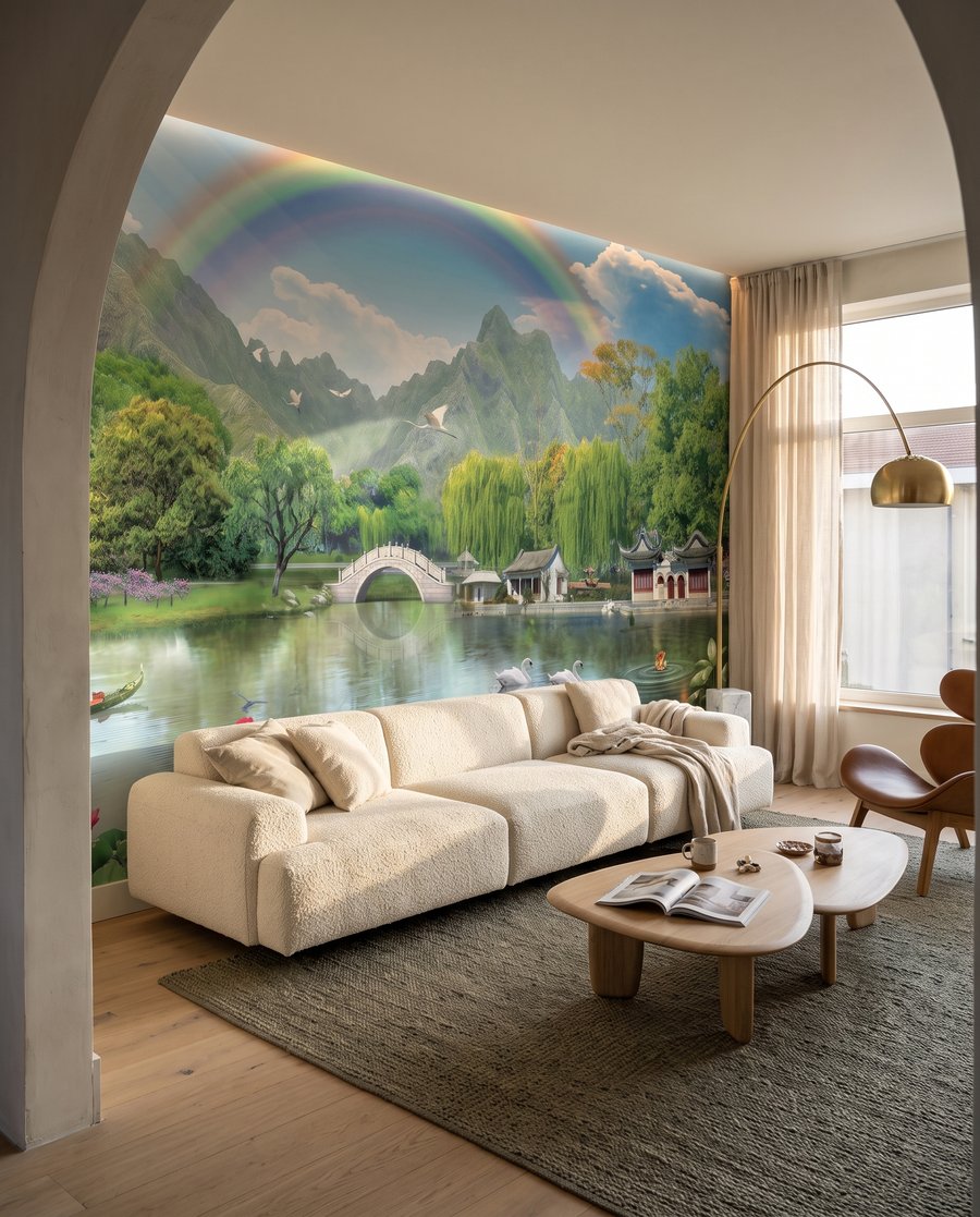 Regenbogen über dem Lotusgarten in einem Interieur
