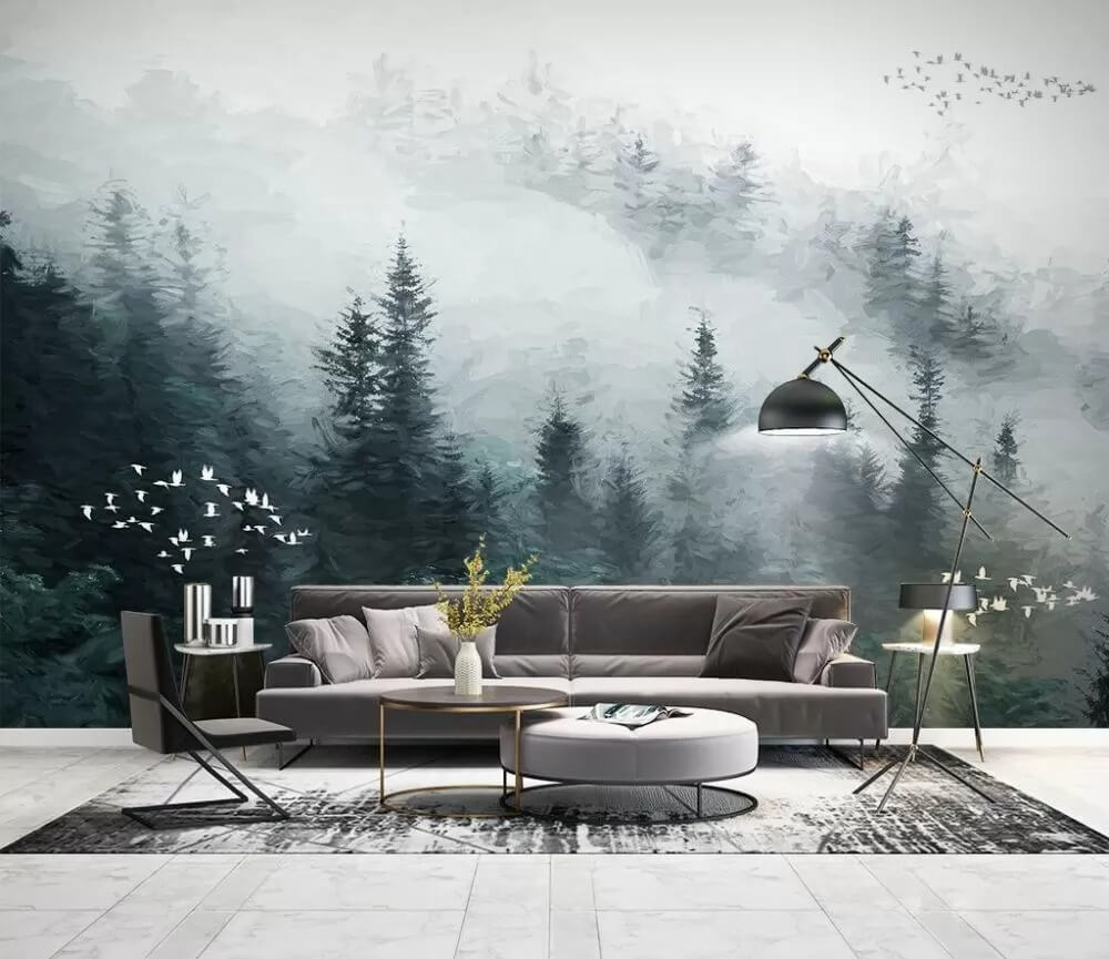 Nebliger Wald mit Vögeln — Interieur 1