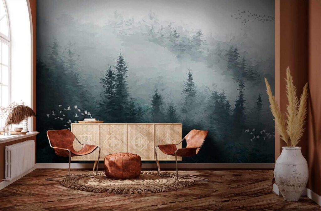 Nebliger Wald mit Vögeln — Interieur 8