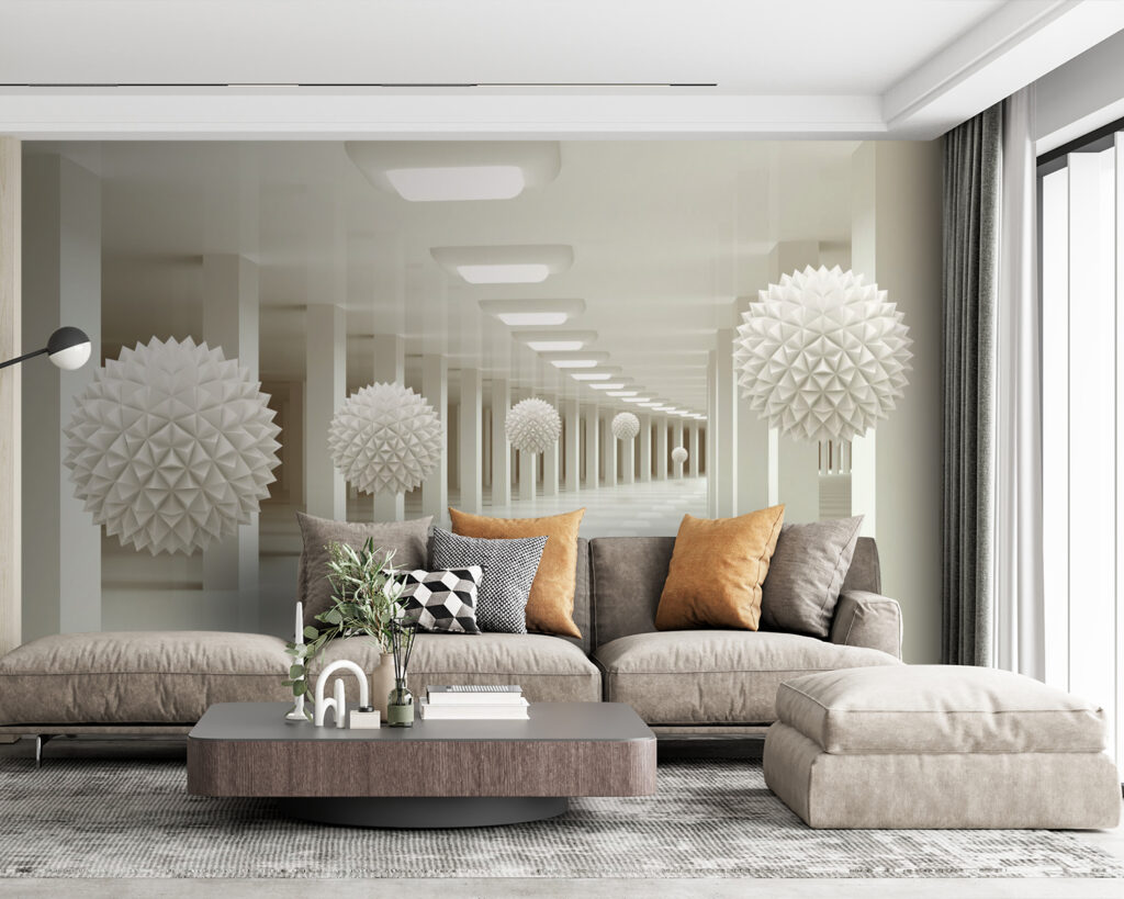 Kugeln in weißen Gängen in einem Interieur