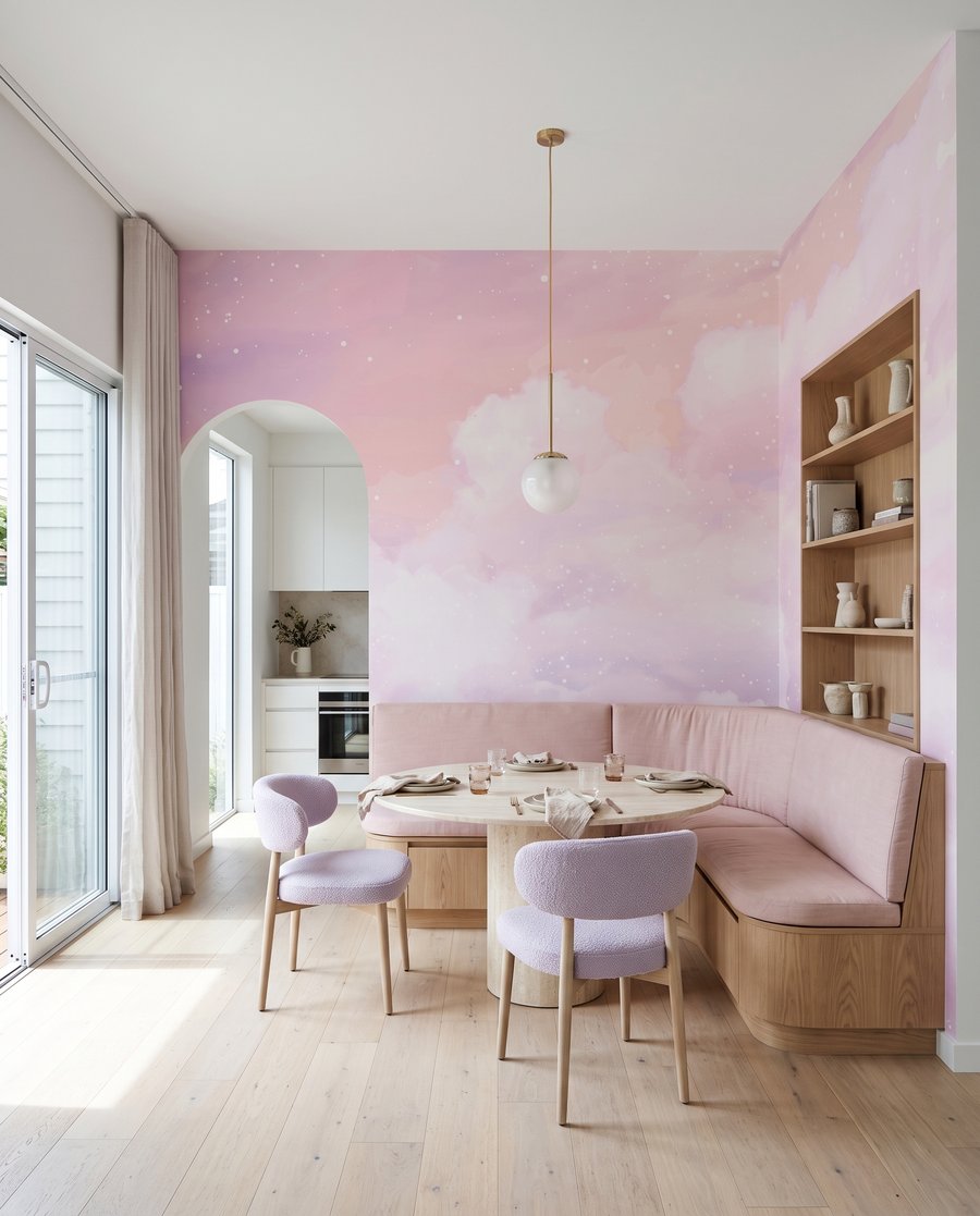 Rosa Wolken in einem Interieur