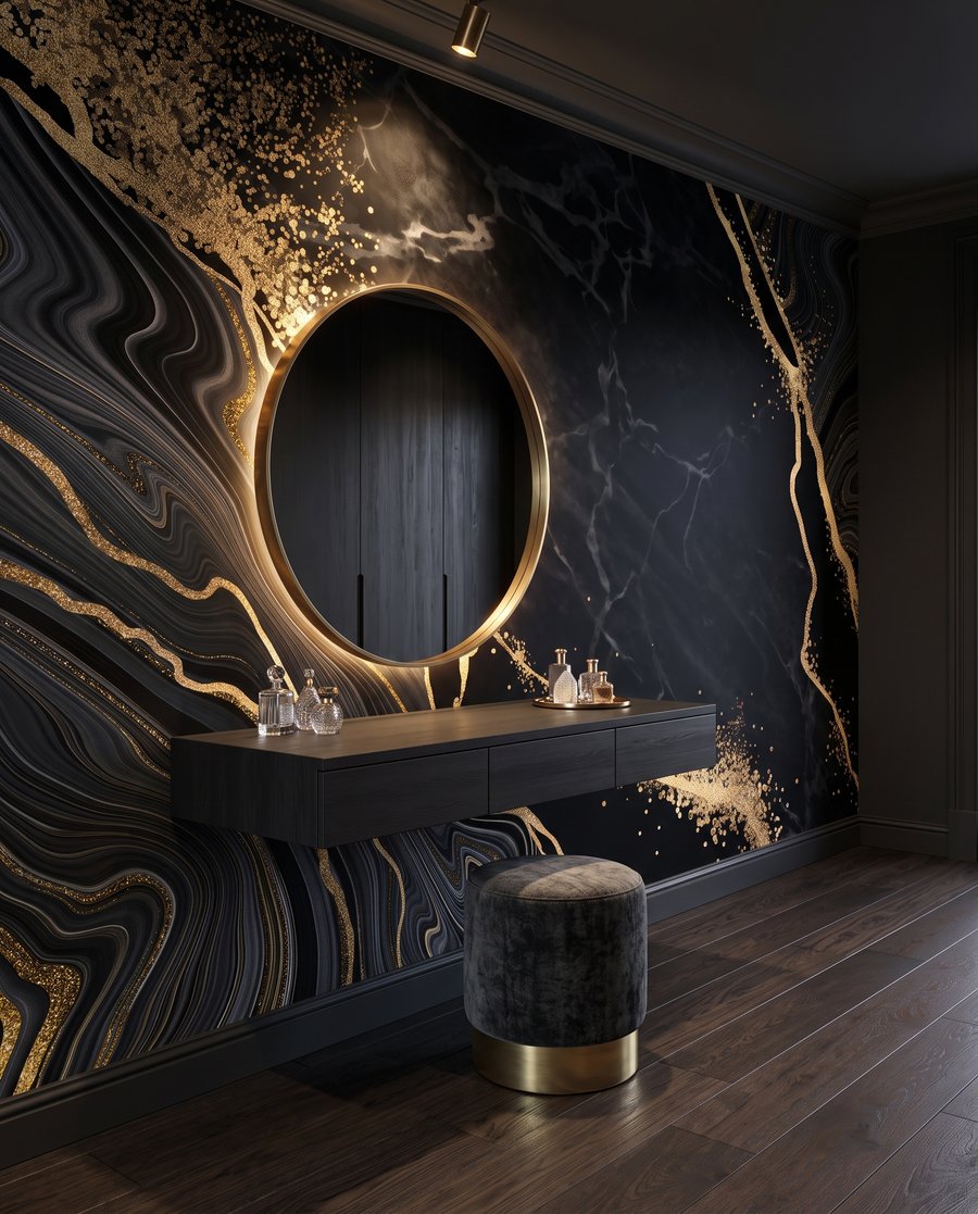 Goldene Risse auf Schwarz in einem Interieur
