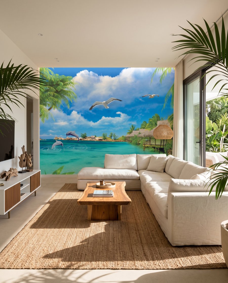 Tropenbucht unter Blau in einem Interieur