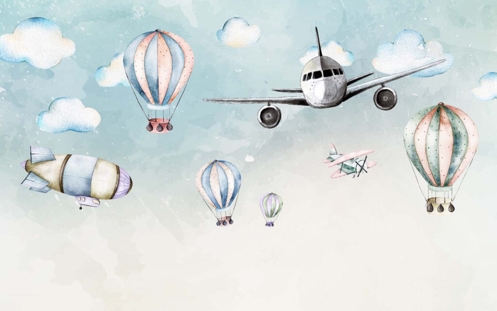 Heißluftballons und Flugzeuge — ganzes Design