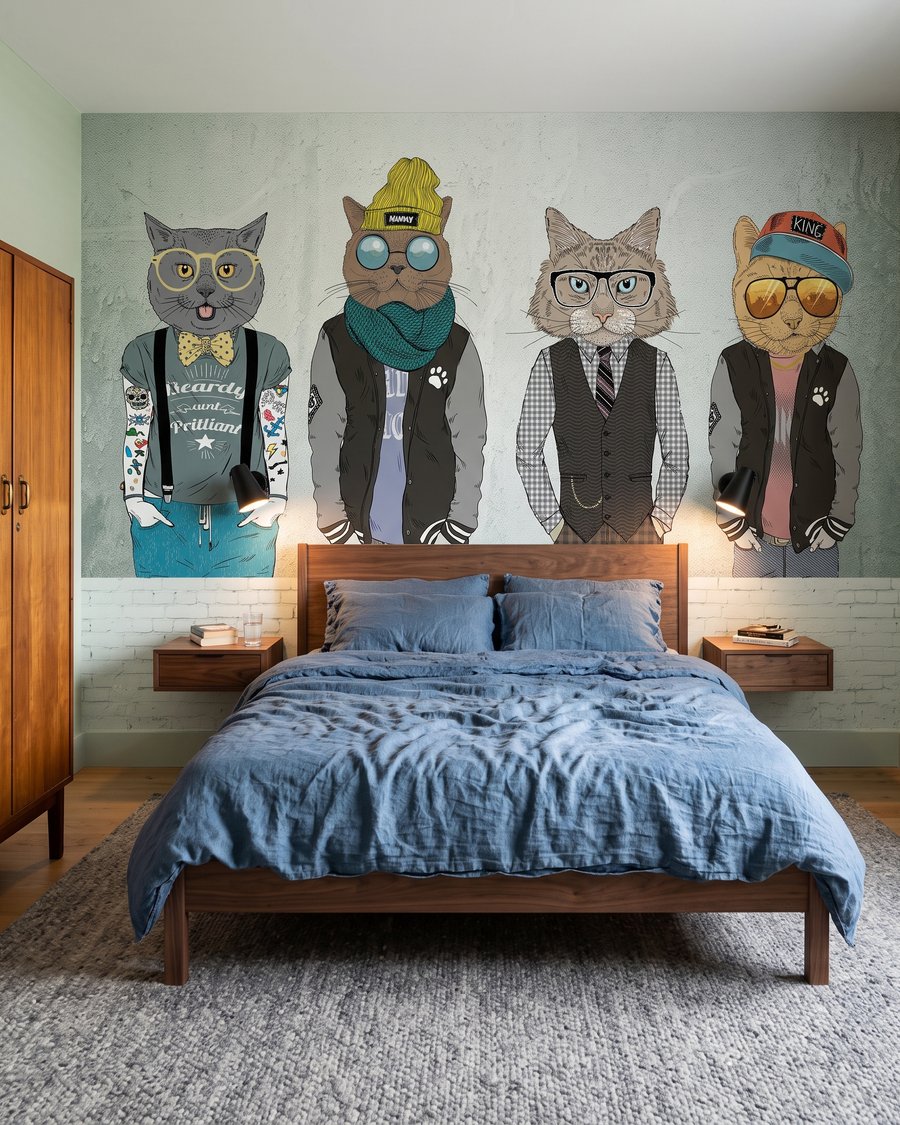 Tierfreunde mit Hütchen in einem Interieur