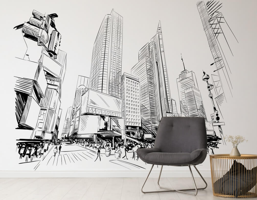 Stadt in schwarzen Linien in einem Interieur