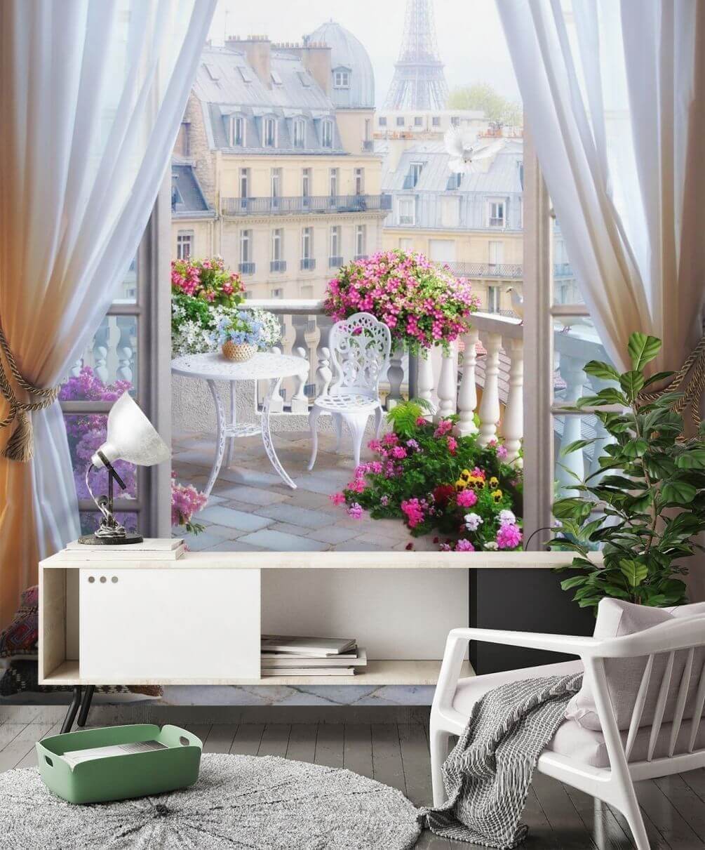 Blumenbalkon in einem Interieur