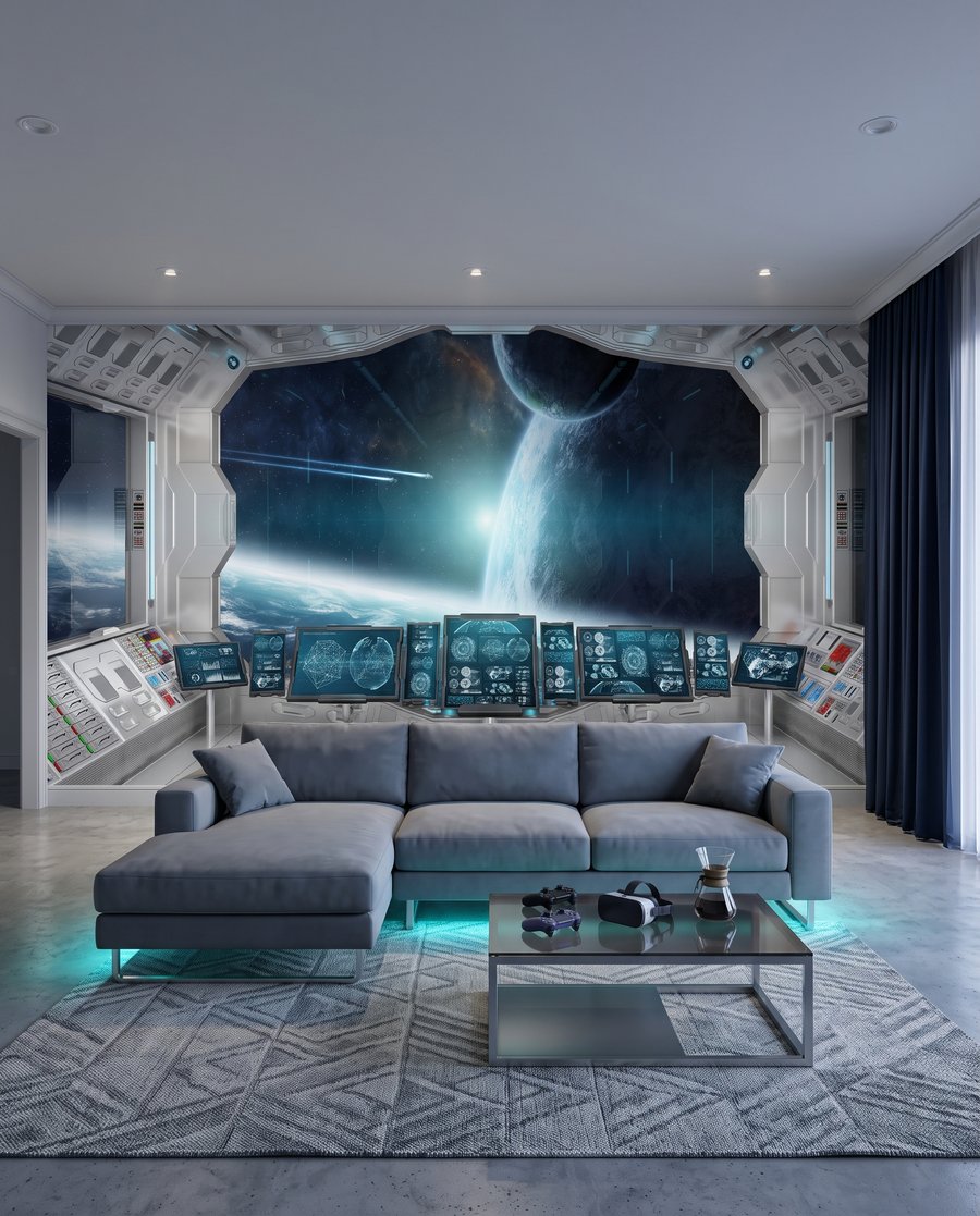Blick aus dem Raumschiff in einem Interieur