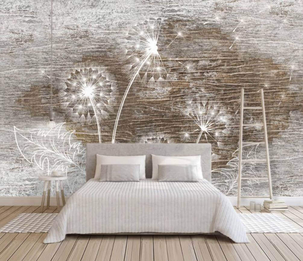 Weiße Pusteblumen auf Holz — Interieur 1