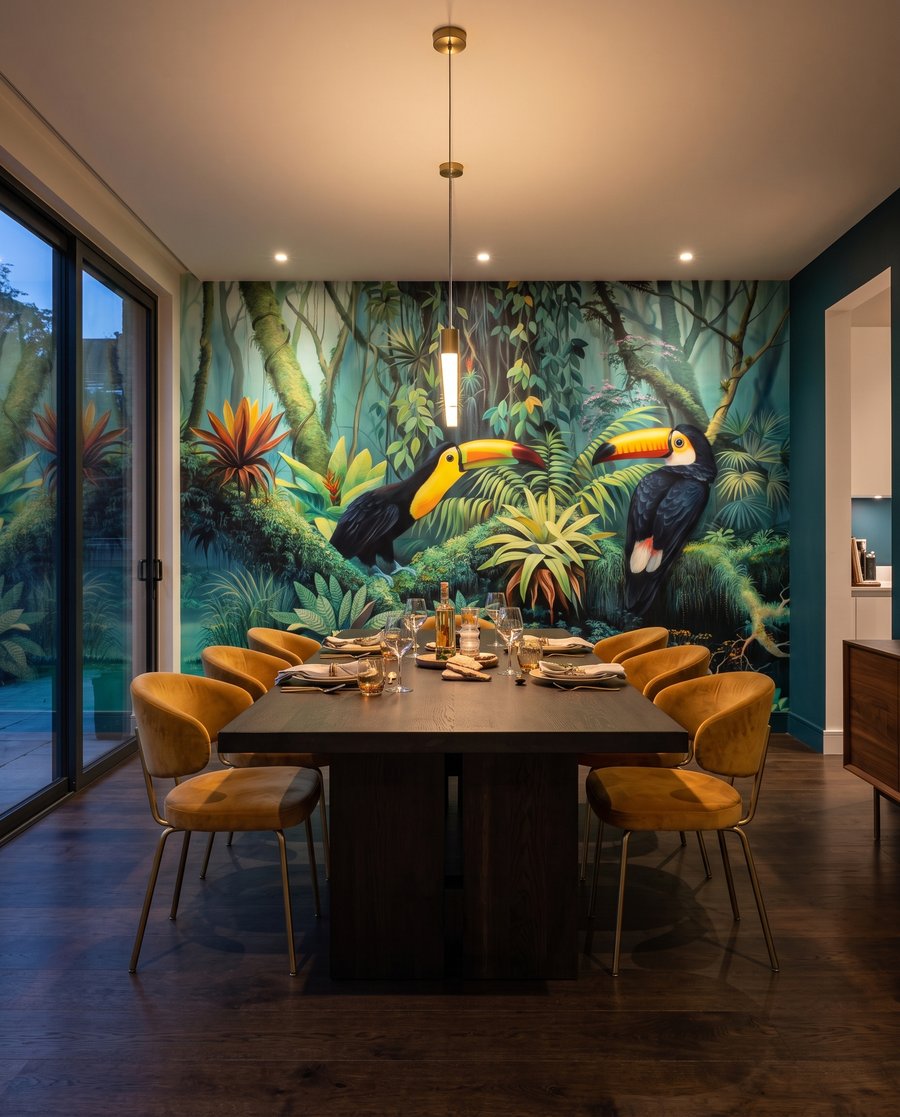 Tukane am Tropenwasser in einem Interieur