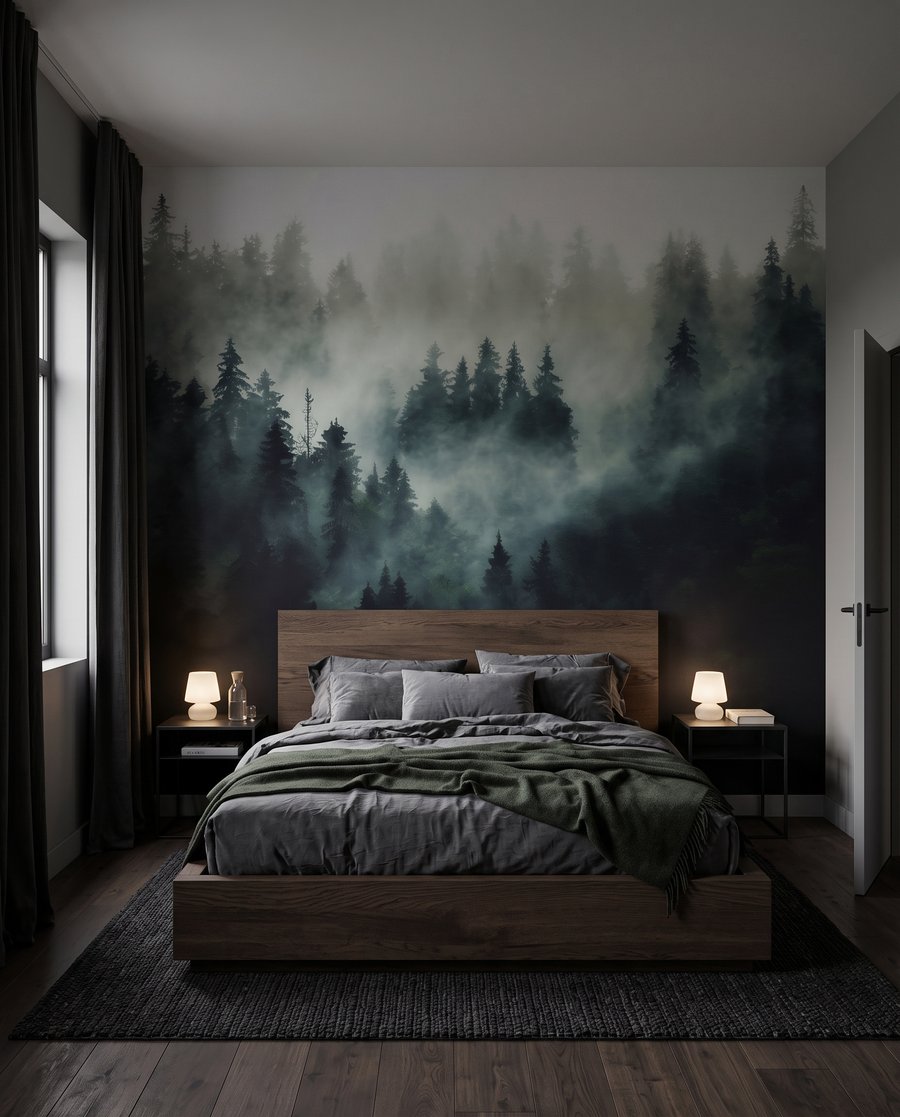Nadelbäume im dunklen Nebel — Interieur 2