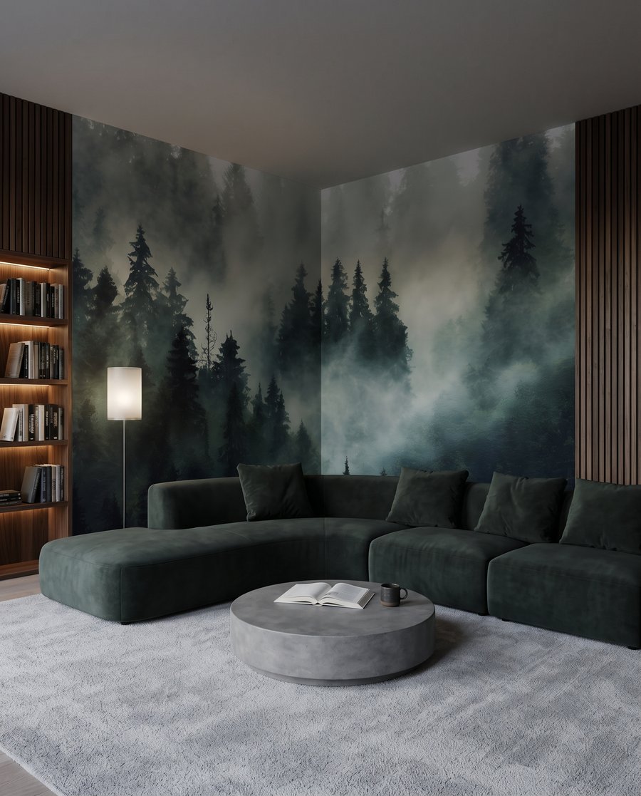 Nadelbäume im dunklen Nebel — Interieur 3