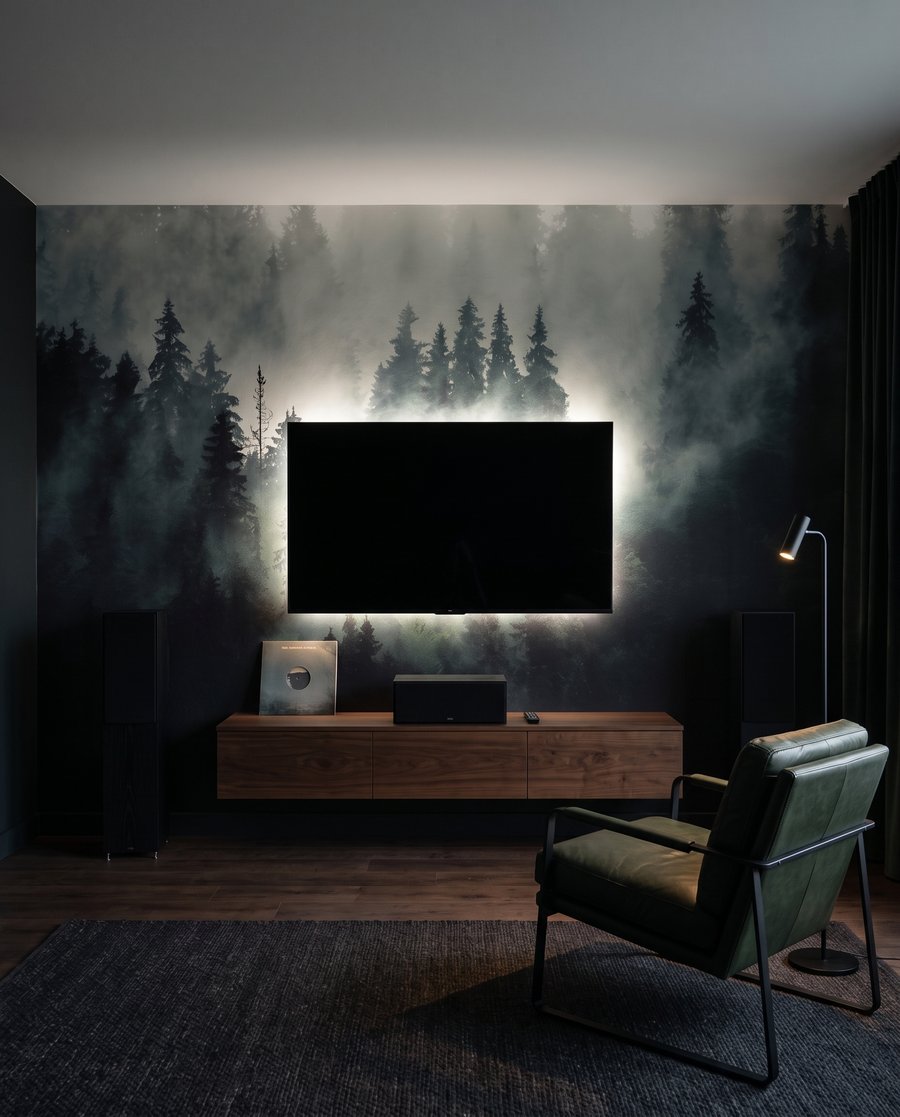 Nadelbäume im dunklen Nebel — Interieur 4