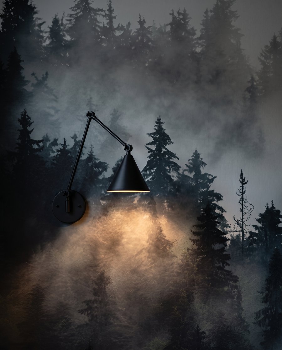 Nadelbäume im dunklen Nebel — Detail